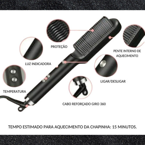 Escova alisadora e secadora de cabelo, íons negativos