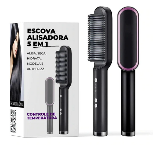 Escova alisadora e secadora de cabelo, íons negativos