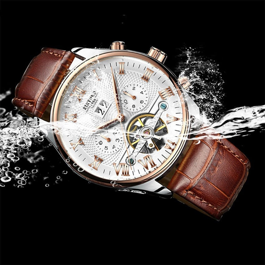Relógio LIGE Retro Clássico Masculino com Pulseira Marrom (Á prova d' água)